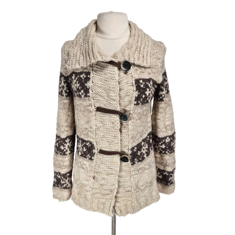 giogio Womes Button Up Cardigan Jacket Size M Brown Cable Knit Long Sleeve 276P